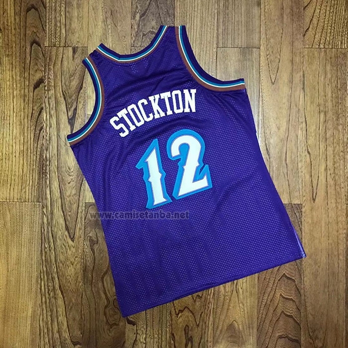 Camiseta Utah Jazz John Stockton #12 Hardwood Classics Throwback 1996-97 Violeta